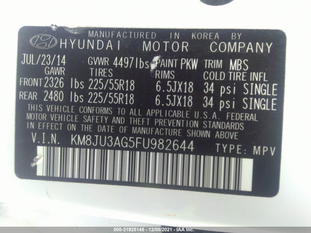 2015 Hyundai Tucson, VIN: KM8JU3AG5FU982644