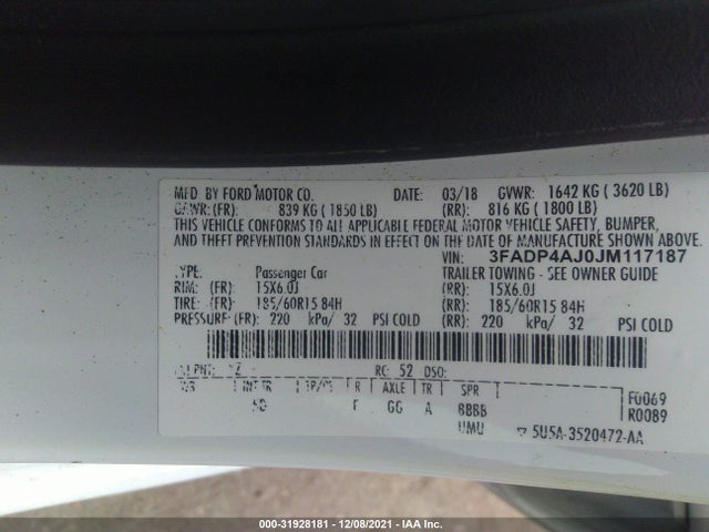 2018 Ford Fiesta, VIN: 3FADP4AJ0JM117187