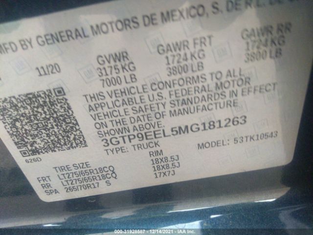 3GTP9EEL5MG181263 GMC Sierra 1500 4wd  Short Box At4