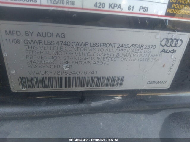 2009 AUDI A3 VIN: WAUKF78P59A076741