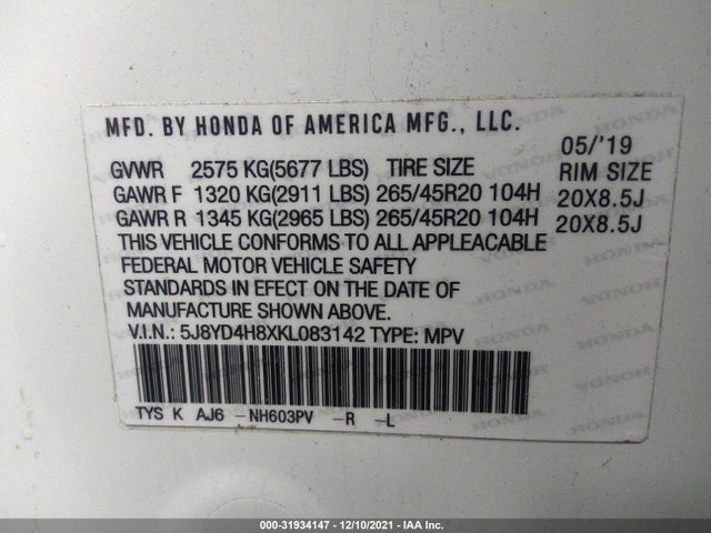 Acura Mdx W/advance Pkg 2019 5J8YD4H8XKL083142 Image 9