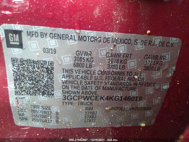 2019 Chevrolet Silverado 1500, VIN: 3GCPWCEK4KG146019
