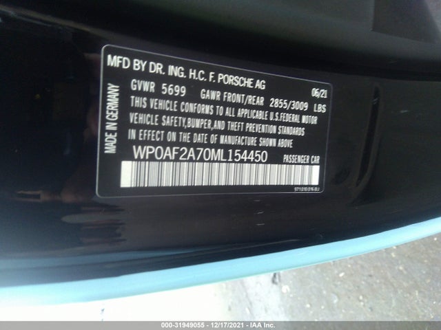 2021 Porsche Panamera, VIN: WP0AF2A70ML154450