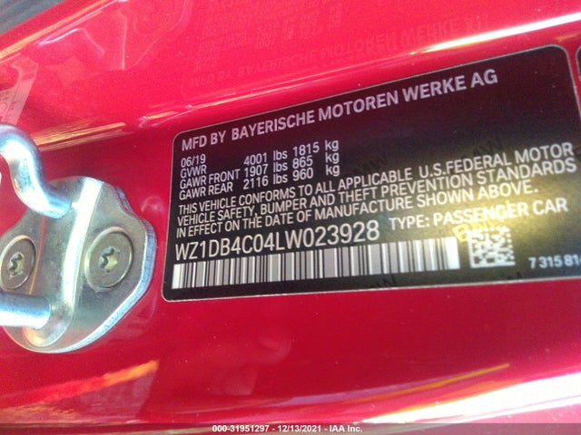 2020 Toyota Supra, VIN: WZ1DB4C04LW023928