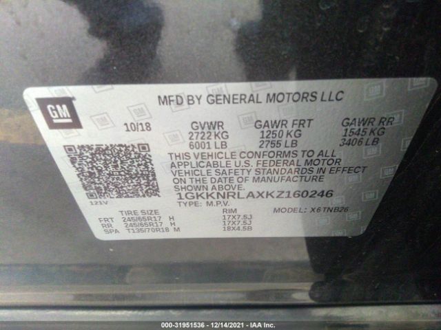 1GKKNRLAXKZ160246 GMC ACADIA SLE