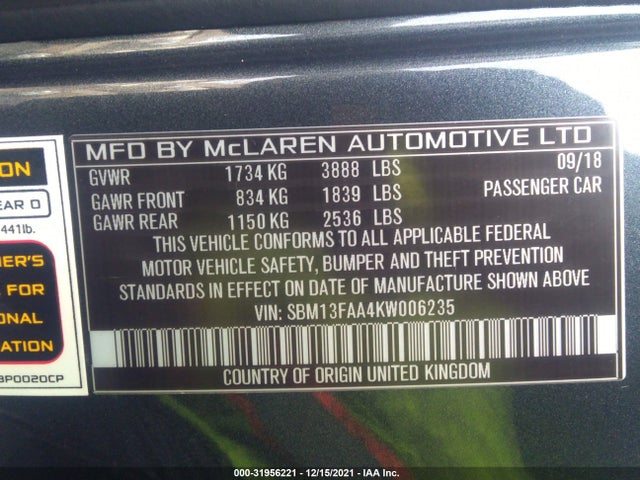 2019 McLaren 570S, VIN: SBM13FAA4KW006235