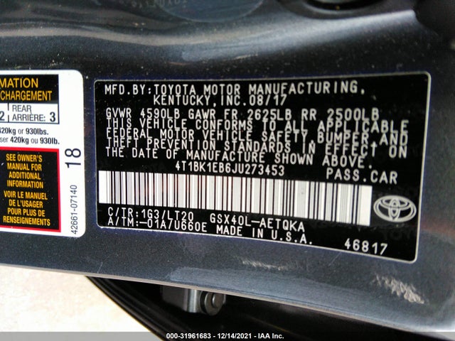 2018 Toyota Avalon, VIN: 4T1BK1EB6JU273453