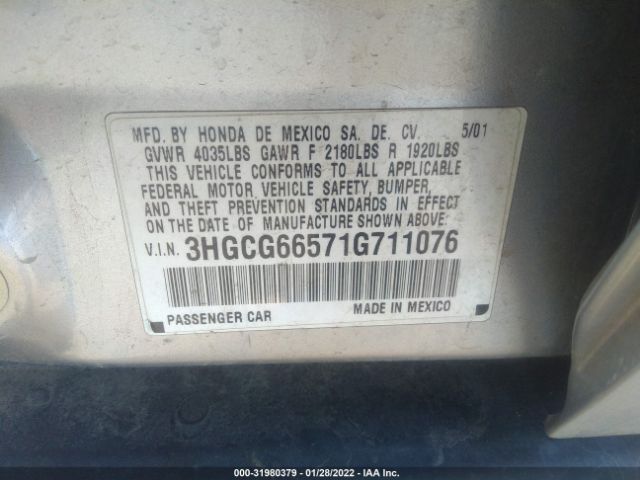 2001 HONDA ACCORD SDN 3HGCG66571G711076 Photo 8