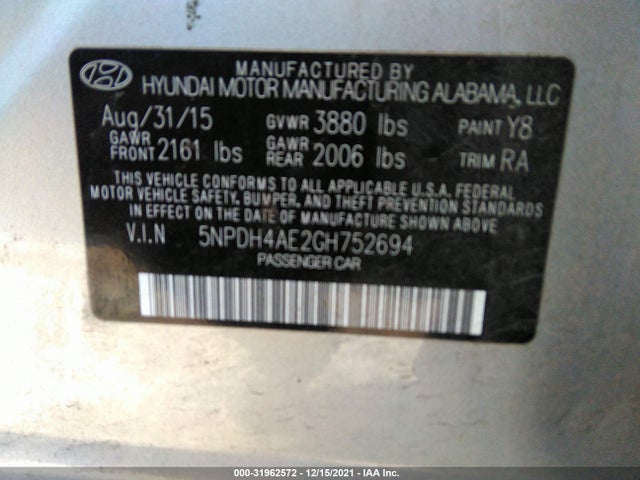 Hyundai ELANTRA SE 2016 5NPDH4AE2GH752694 Image 10