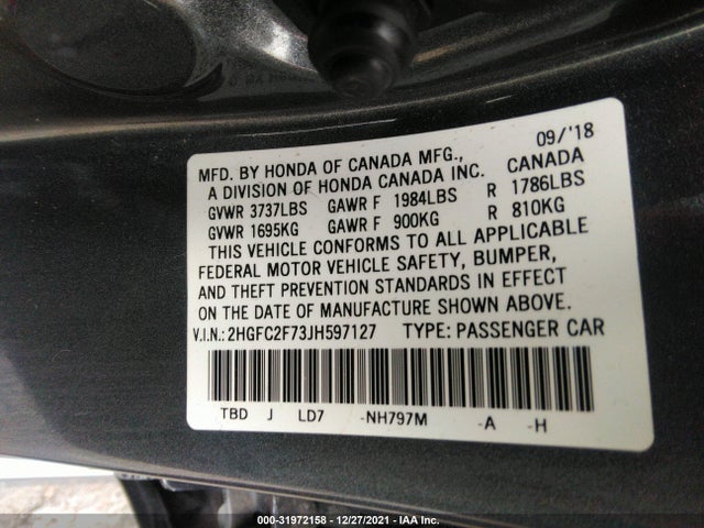 2018 Honda Civic, VIN: 2HGFC2F73JH597127