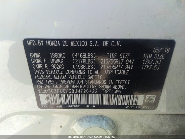 Honda HR-V LX 2018 3CZRU6H38JM726422 Image 9