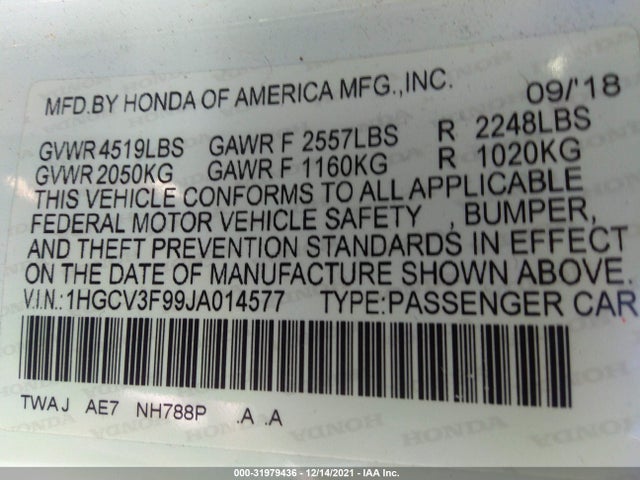 2018 Honda Accord, VIN: 1HGCV3F99JA014577