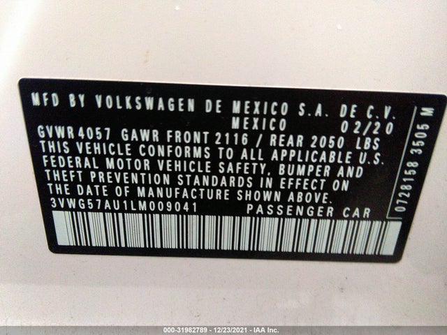 2020 Volkswagen Golf, VIN: 3VWG57AU1LM009041
