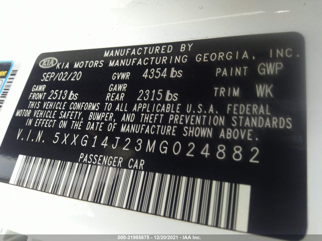 KIA K5 LXS 2021 5XXG14J23MG024882 Image 9
