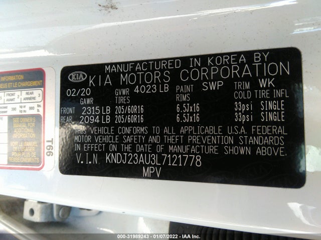 KIA SOUL LX 2020 KNDJ23AU3L7121778 Image 10