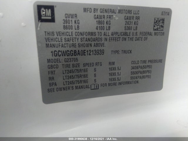 Chevrolet EXPRESS CARGO VAN 2014 1GCWGGBA0E1213939 Image 10