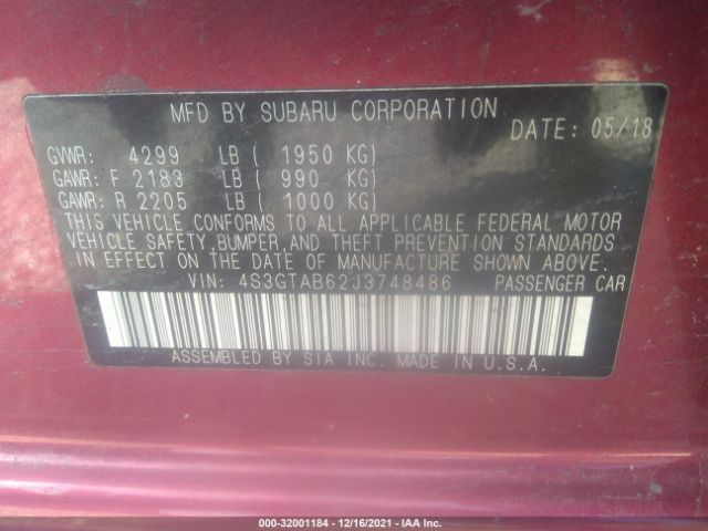4S3GTAB62J3748486 Subaru Impreza Premium