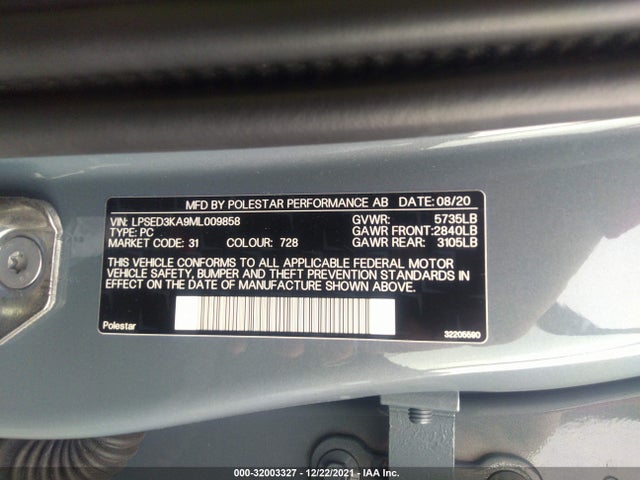2021 Polestar 2, VIN: LPSED3KA9ML009858