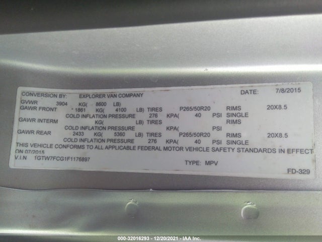 2015 GMC Savana, VIN: 1GTW7FCG1F1176897