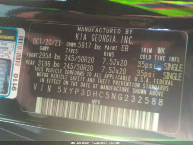 5XYP3DHC5NG232588 KIA Telluride Ex