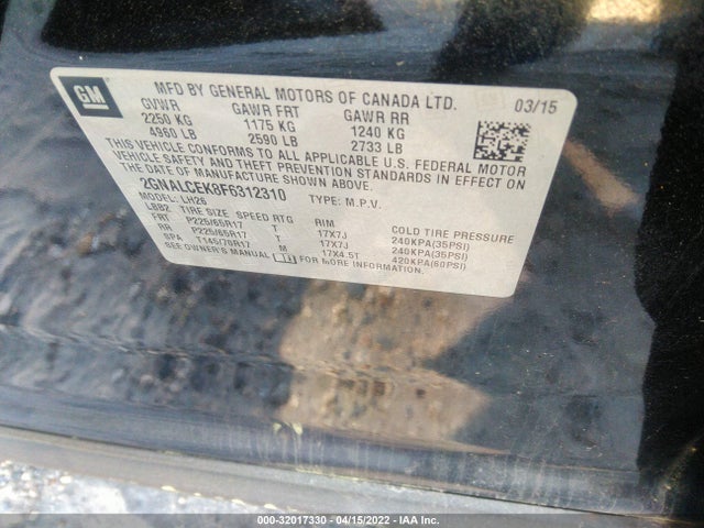 Chevrolet EQUINOX LT 2015 2GNALCEK8F6312310 Image 10