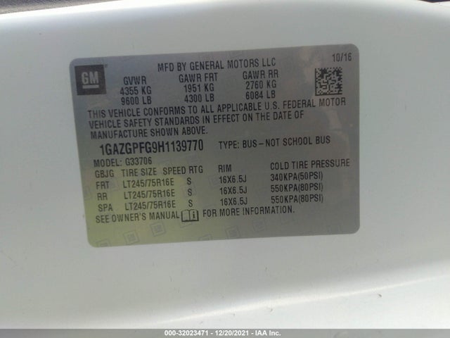 2017 Chevrolet Express, VIN: 1GAZGPFG9H1139770