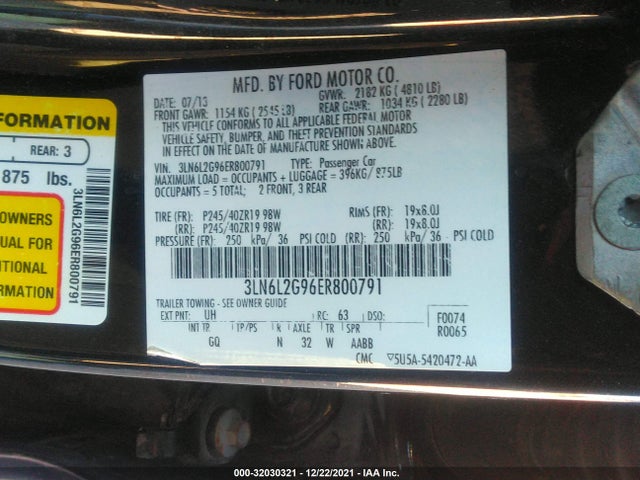 Lincoln MKZ 2014 3LN6L2G96ER800791 Image 9