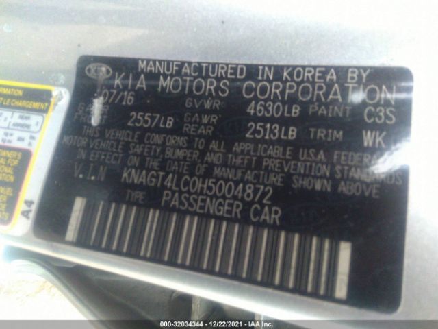 KNAGT4LC0H5004872 KIA Optima Hybrid Base