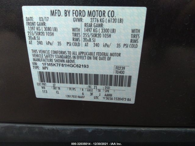 1FM5K7F81HGC62193 Ford Explorer Limited