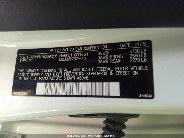 2016 Volvo S60, VIN: YV126MFK2G2391216