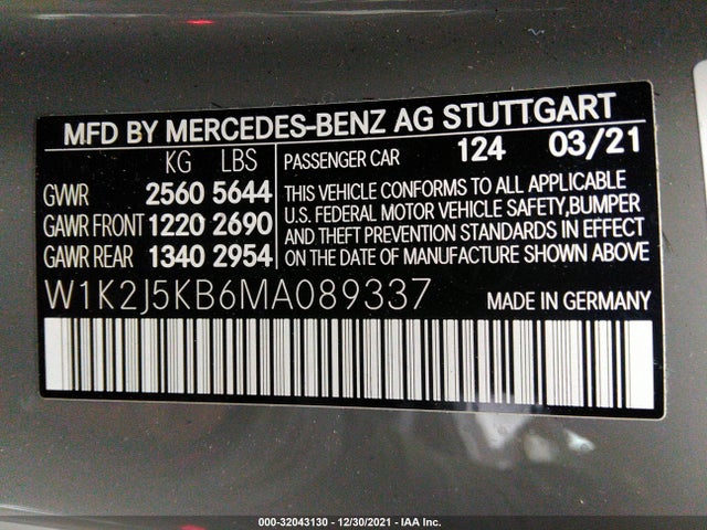 2021 Mercedes-Benz CLS-Class, VIN: W1K2J5KB6MA089337
