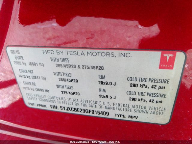 2016 TESLA MODEL X 5YJXCBE29GF015409 Photo 8