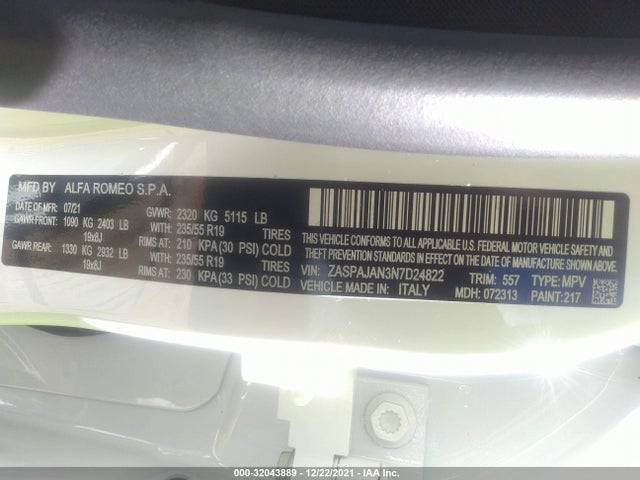 2022 Alfa Romeo Stelvio, VIN: ZASPAJAN3N7D24822