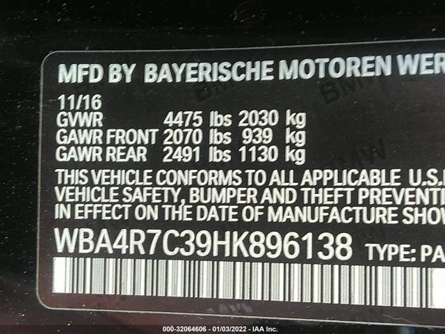 2017 BMW 4 Series, VIN: WBA4R7C39HK896138