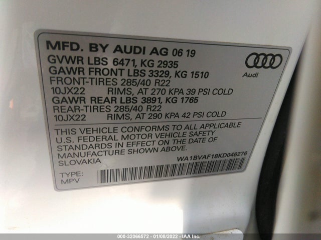 2019 Audi Q8, VIN: WA1BVAF18KD046276