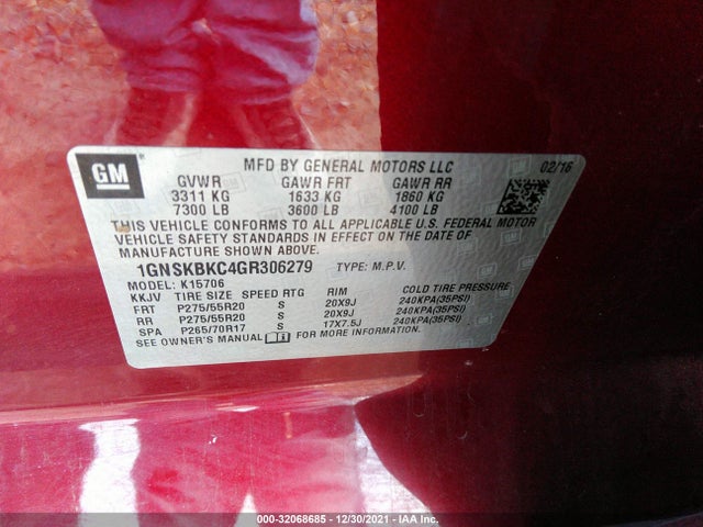 2016 Chevrolet Tahoe, VIN: 1GNSKBKC4GR306279