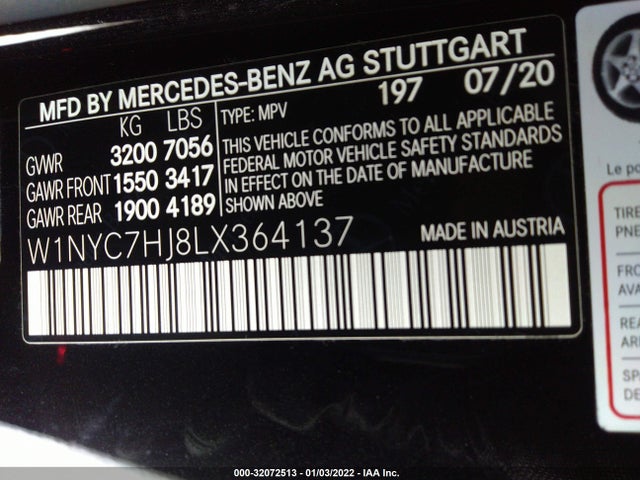 2020 Mercedes-Benz G-Class, VIN: W1NYC7HJ8LX364137