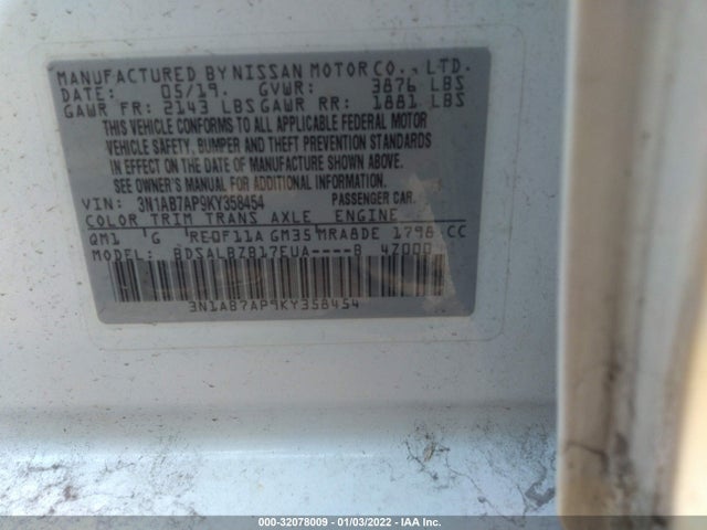 Nissan SENTRA S 2019 3N1AB7AP9KY358454 Image 9