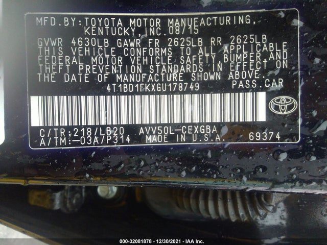 2016 Toyota Camry, VIN: 4T1BD1FKXGU178749