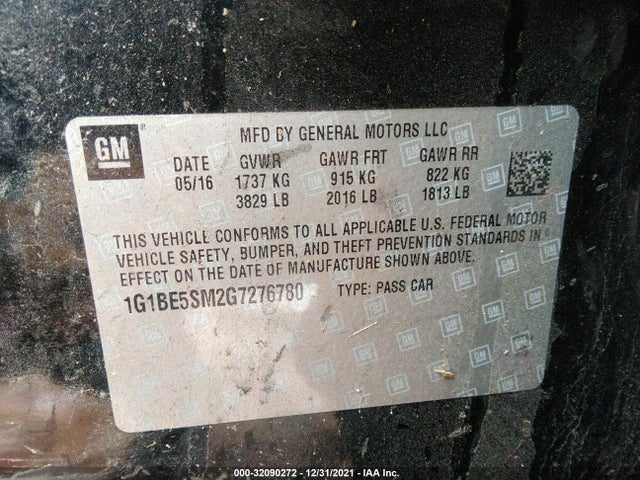 Chevrolet CRUZE LT 2016 1G1BE5SM2G7276780 Image 10