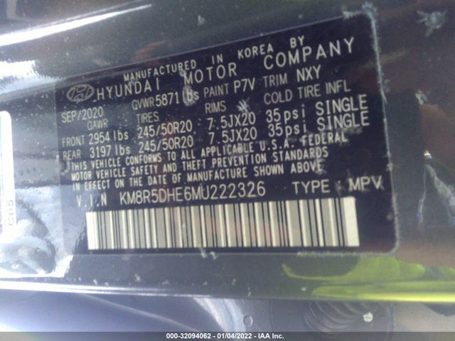 2021 Hyundai Palisade, VIN: KM8R5DHE6MU222326