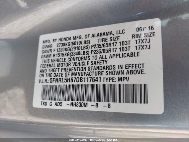 Honda Odyssey Ex-l 2016 5FNRL5H67GB117641 Image 9