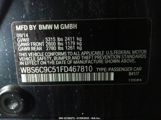 2015 BMW M6, VIN: WBS6C9C51FD467810