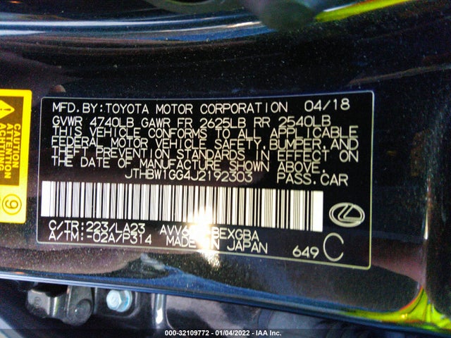 2018 Lexus ES, VIN: JTHBW1GG4J2192303