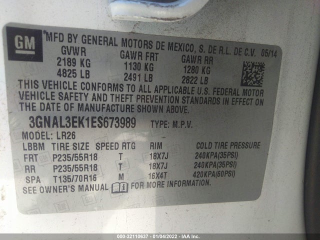 2014 Chevrolet Captiva Sport, VIN: 3GNAL3EK1ES673989