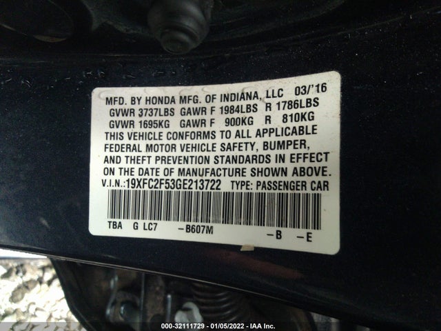 Honda Civic Sedan Lx 2016 19XFC2F53GE213722 Image 9