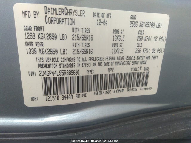 Dodge Grand Caravan Sxt 2005 2D4GP44L95R389601 Image 10