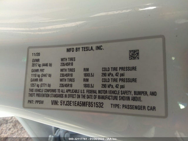 Tesla Model 3 Standard Range Plus 2021 5YJ3E1EA5MF851532 Image 10