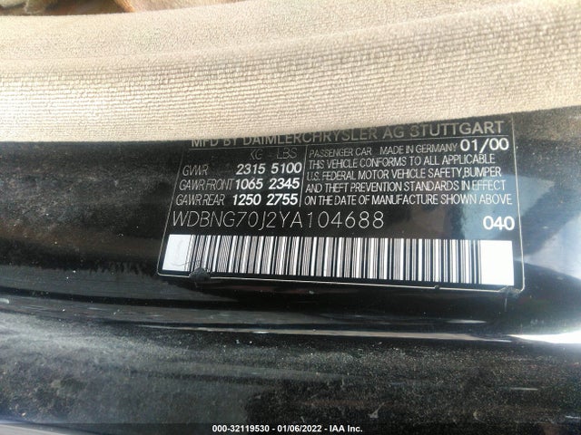 2000 MERCEDES-BENZ S CLASS VIN: WDBNG70J2YA104688