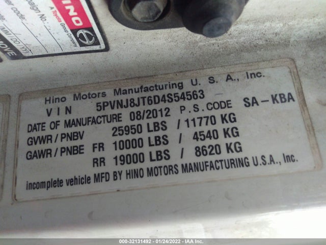 2013 Hino 258/268 მანქანა იყიდება აუქციონზე, vin: 5PVNJ8JT6D4S54563, აუქციონის ნომერი: 32131492